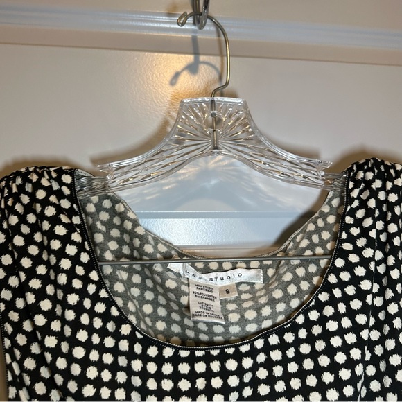 Max Studio Cream/Black Print Stretch Short Sleeve Blouse S - Picture 3 of 7